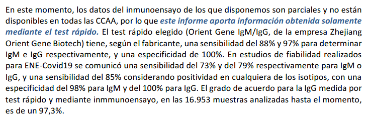 Seroprevalence methodology. Estimated specificity and sensitivity of rapid tests