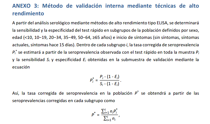 Seroprevalence methodology. Method to compensate misclassification bias