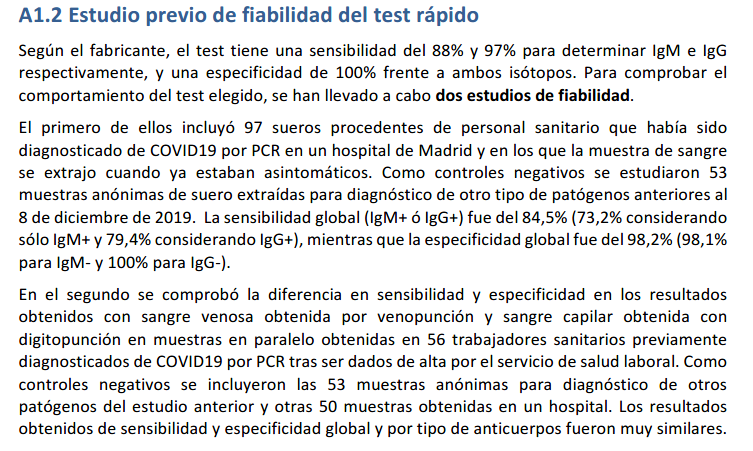 Seroprevalence methodology. Reliability study to evaluate specificity and sensitivity of rapid tests