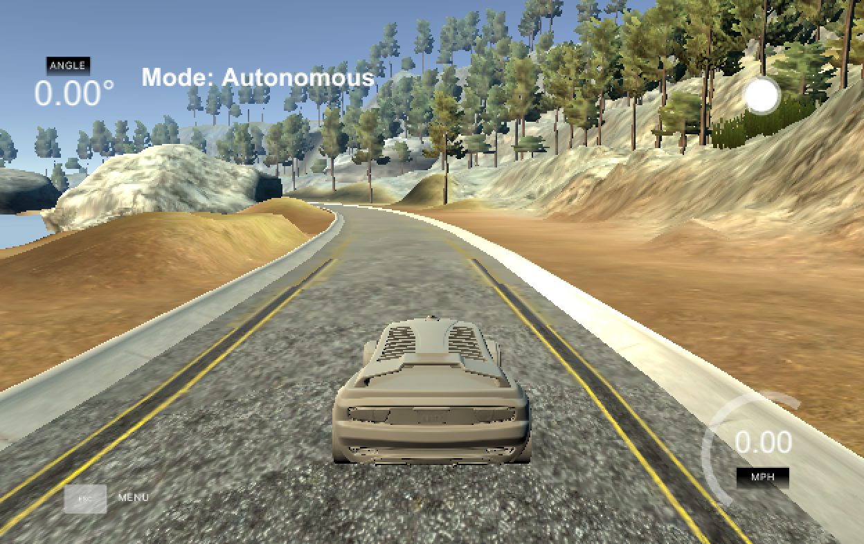 Car driving through the lake track in the simulator